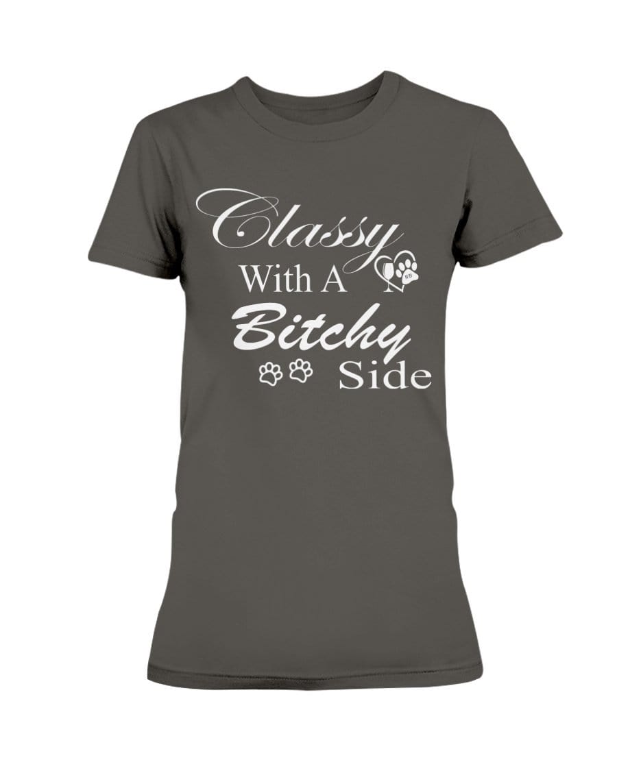 Shirts Dark Chocolate / XS Winey Bitches Co "Classy with a Bitchy Side" White Letters Ultra Ladies T-Shirt WineyBitchesCo