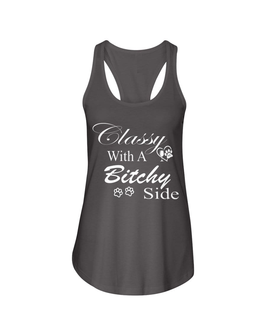 Shirts Dark Gray / XS Winey Bitches Co "Classy with a Bitchy Side" White Letters Ladies Racerback Tank WineyBitchesCo