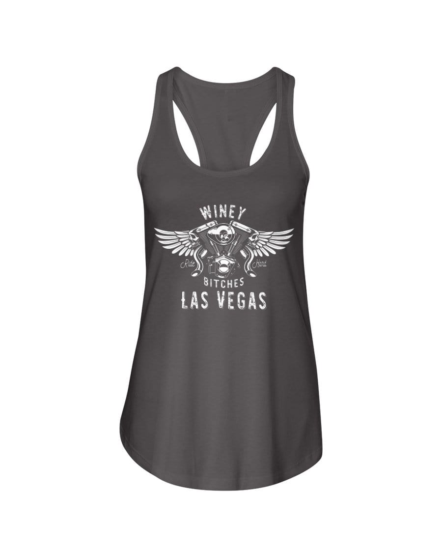 Shirts Dark Gray / XS Winey Bitches "Ride Hard Las Vegas" Ladies Racerback Tank-Wht Ltrs WineyBitchesCo