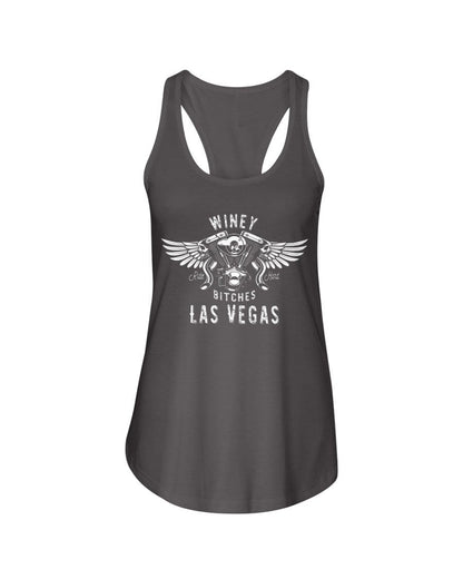 Shirts Dark Gray / XS Winey Bitches "Ride Hard Las Vegas" Ladies Racerback Tank-Wht Ltrs WineyBitchesCo