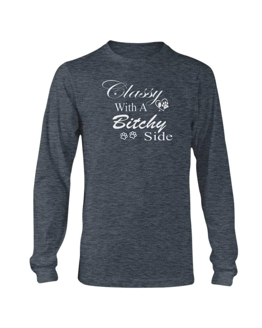 Shirts Dark Heather / S Winey Bitches Co "Classy with a Bitchy Side" White Letters Long Sleeve T-Shirt WineyBitchesCo