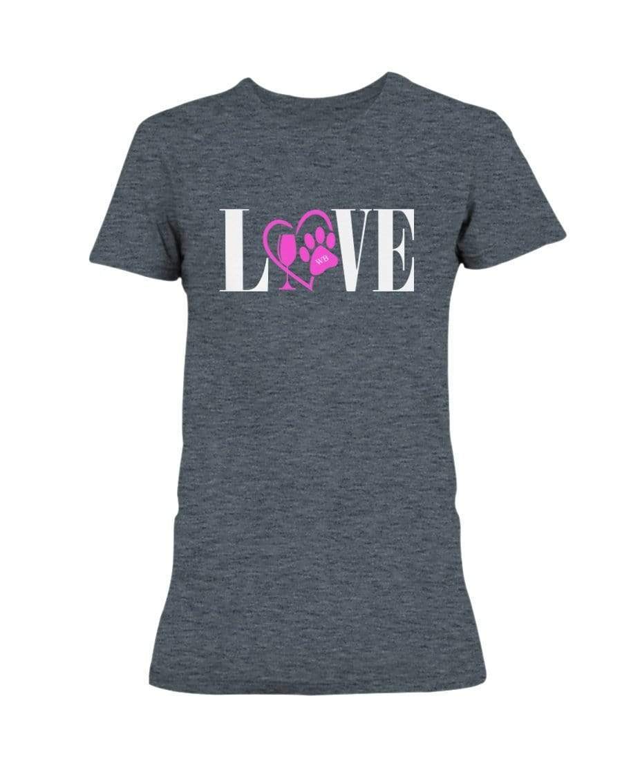 Shirts Dark Heather / S Winey Bitches Co "Love" Wht Letters Ladies Missy T-Shirt WineyBitchesCo