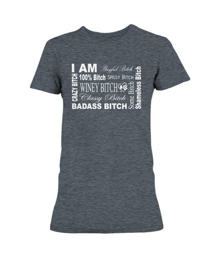 Shirts Dark Heather / XS Winey Bitches Co "I Am Bitch-White Letters" Ultra Ladies T-Shirt WineyBitchesCo