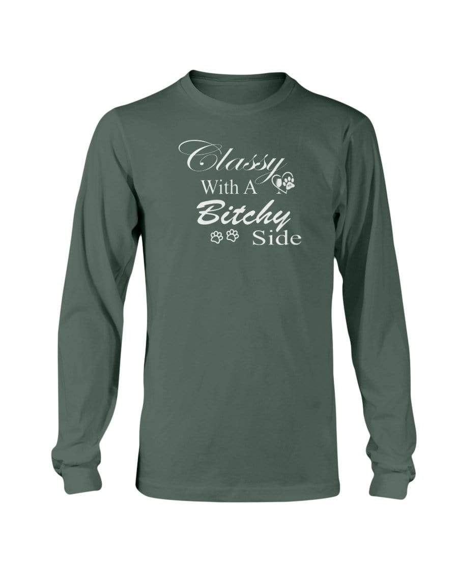 Shirts Forest Green / S Winey Bitches Co "Classy with a Bitchy Side" White Letters Long Sleeve T-Shirt WineyBitchesCo