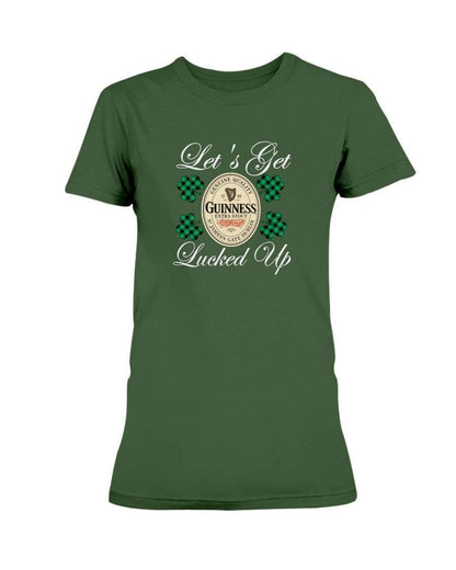 Shirts Forest Green / S Winey Bitches Co "Let's Get Lucked Up" Guinness Wht Lettering Ladies Missy T-Shirt WineyBitchesCo