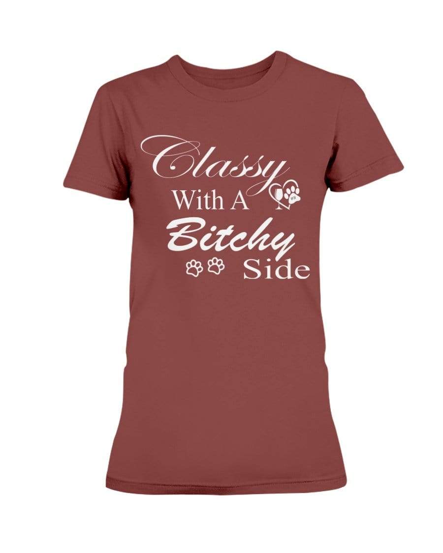 Shirts Garnet / XS Winey Bitches Co "Classy with a Bitchy Side" White Letters Ultra Ladies T-Shirt WineyBitchesCo