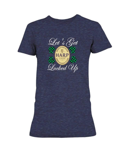 Shirts Heather Navy / S Winey Bitches Co "Let's Get Lucked Up" Harp Wht Lettering Ladies Missy T-Shirt WineyBitchesCo
