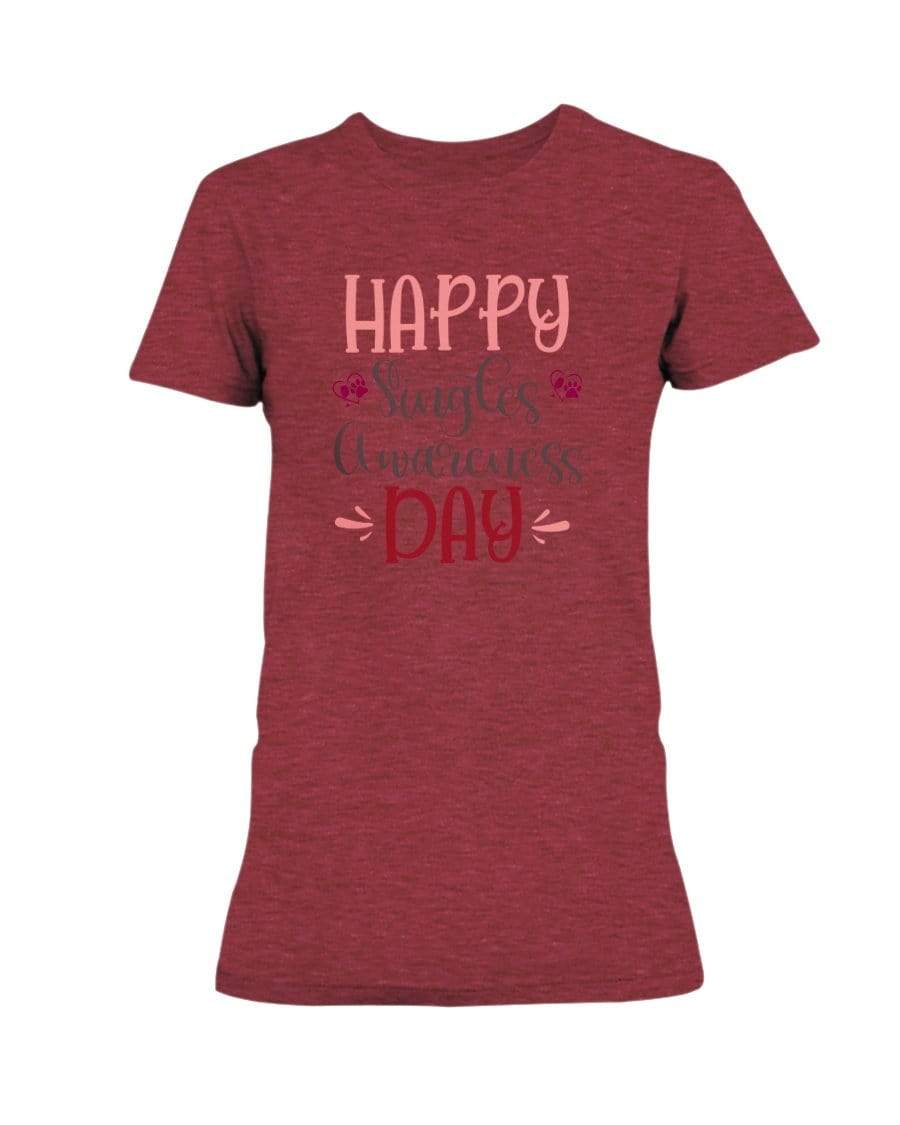 Shirts Heather Red / S Winey Bitches Co "Happy Single Awareness Day" Ladies Missy T-Shirt WineyBitchesCo