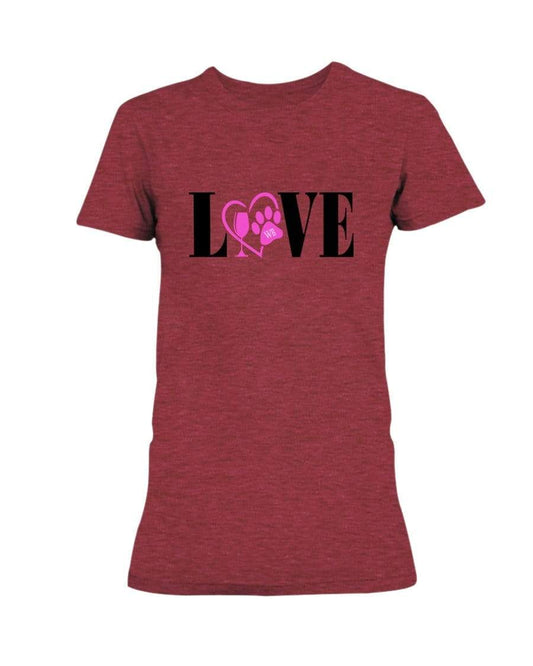 Shirts Heather Red / S Winey Bitches Co "Love" Blk Letters Ladies Missy T-Shirt WineyBitchesCo