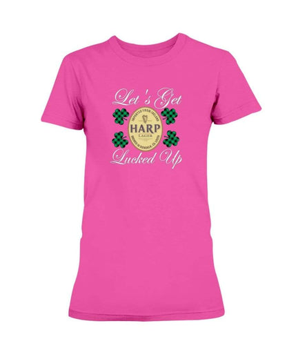 Shirts Heliconia / S Winey Bitches Co "Let's Get Lucked Up" Harp Wht Lettering Ladies Missy T-Shirt WineyBitchesCo