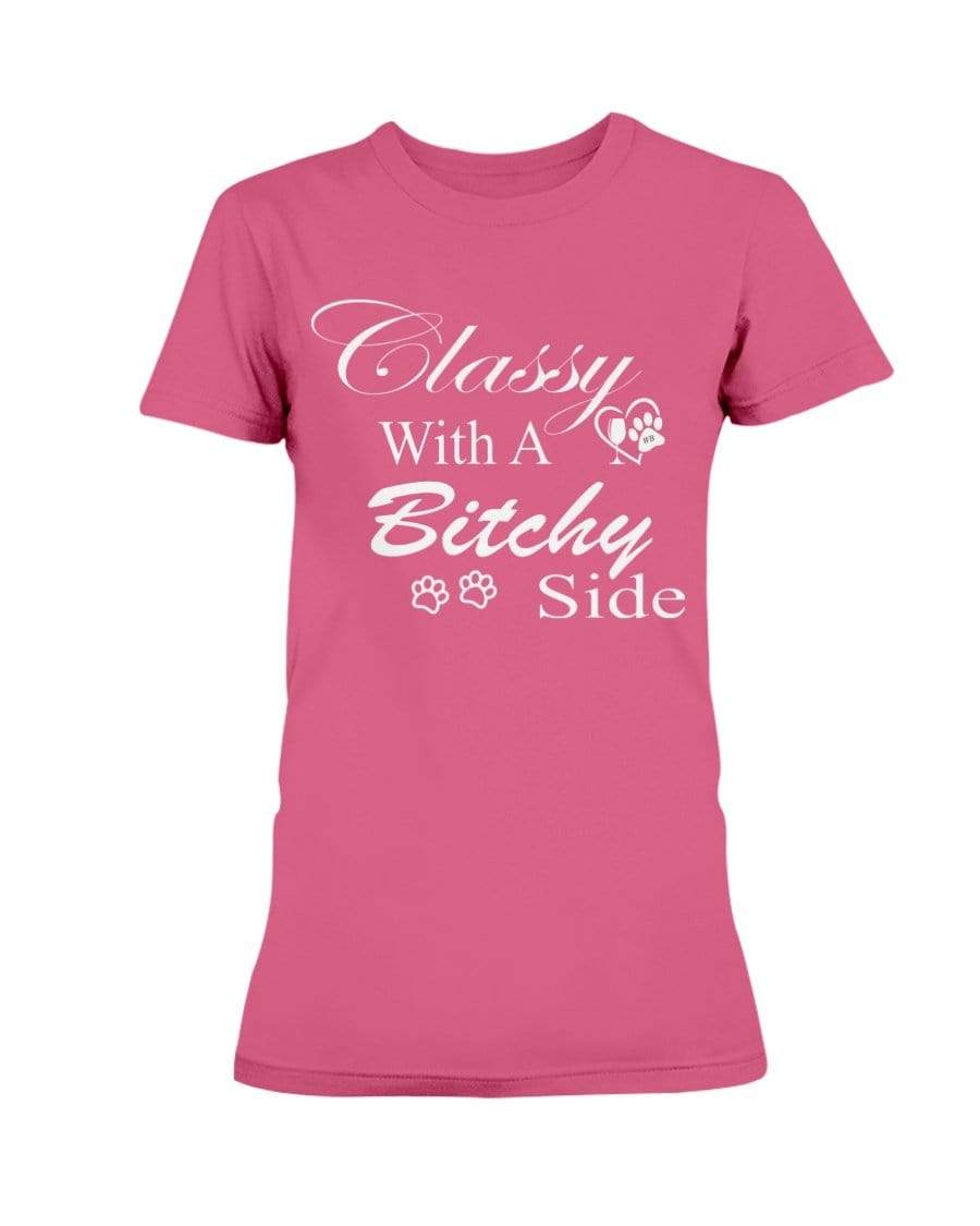 Shirts Heliconia / XS Winey Bitches Co "Classy with a Bitchy Side" White Letters Ultra Ladies T-Shirt WineyBitchesCo