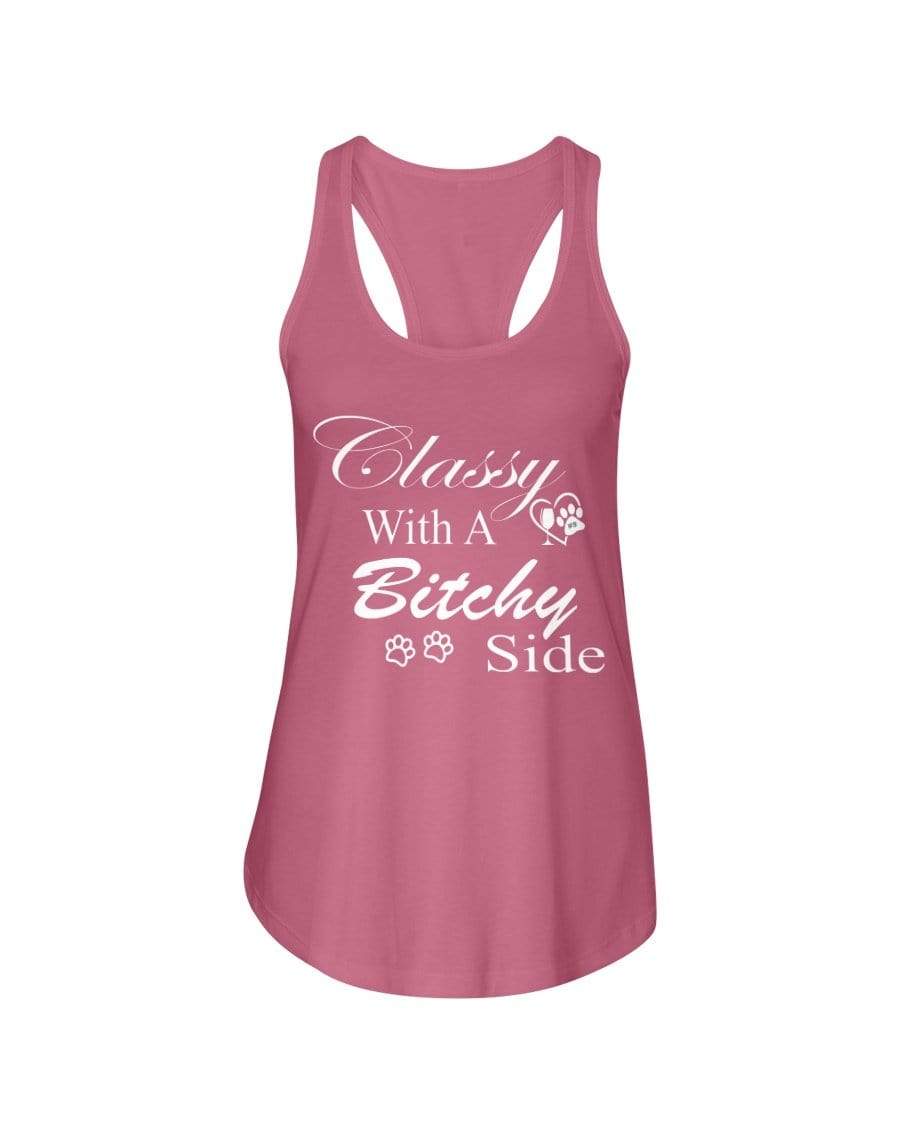 Shirts Hot Pink / XS Winey Bitches Co "Classy with a Bitchy Side" White Letters Ladies Racerback Tank WineyBitchesCo