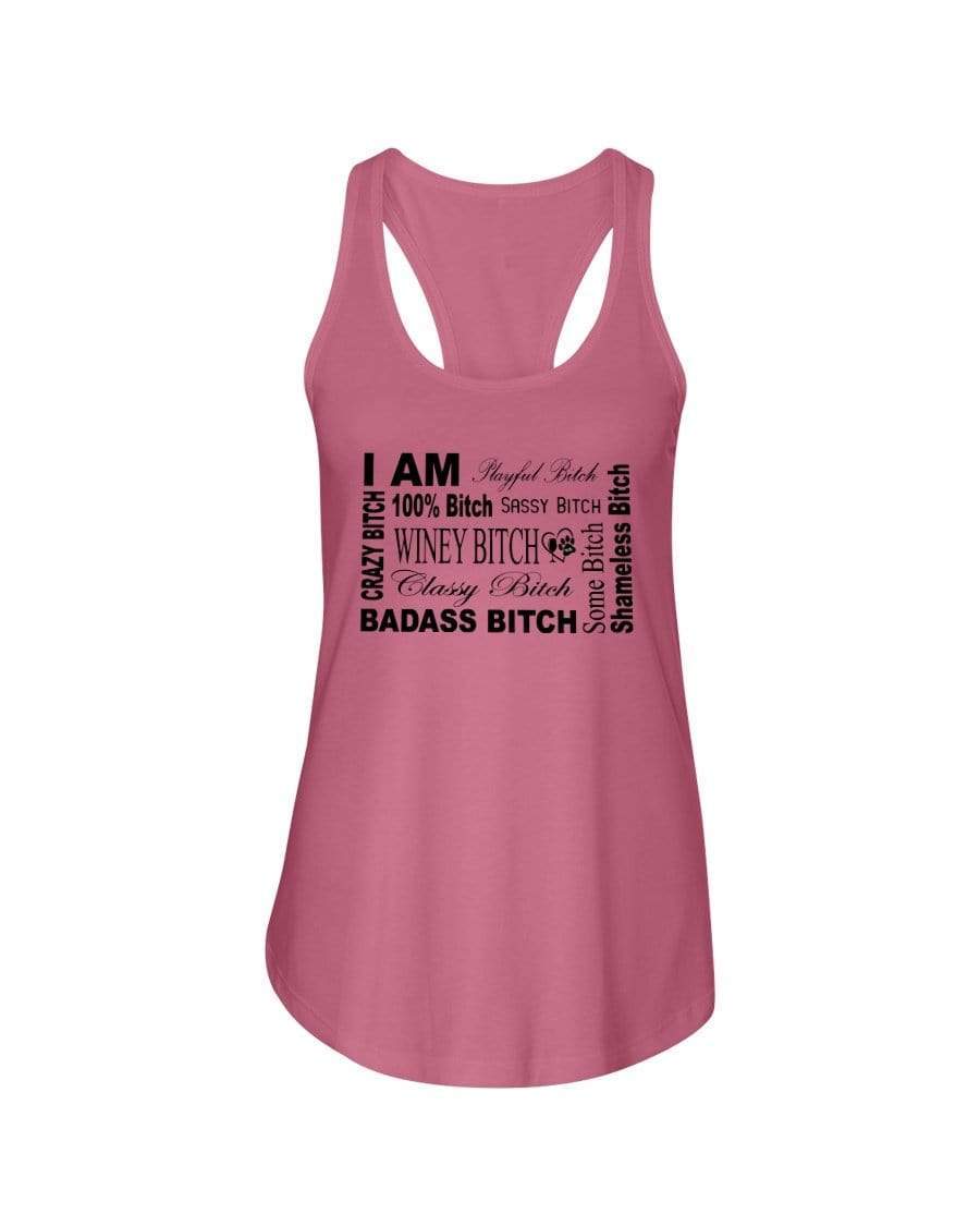 Shirts Hot Pink / XS Winey Bitches Co "I Am Bitch"-Black Letters- Ladies Racerback Tank WineyBitchesCo