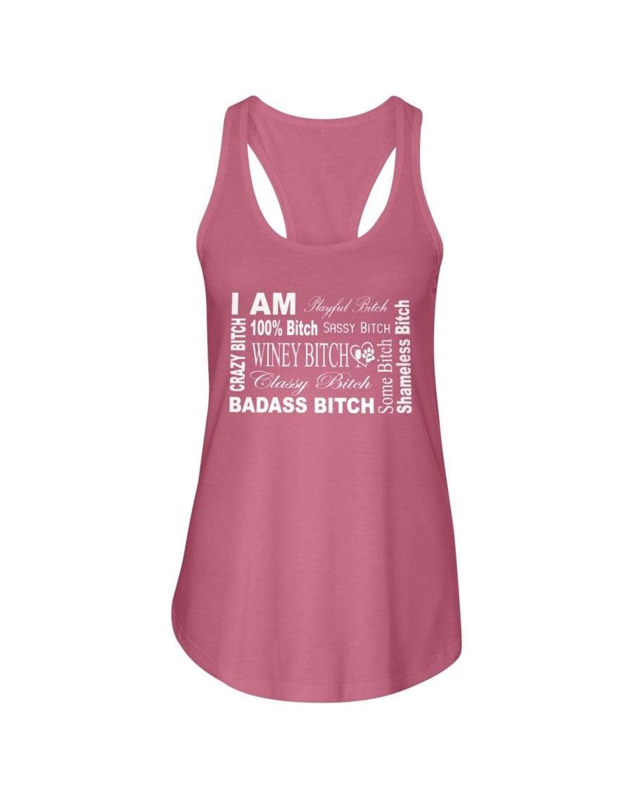 Shirts Hot Pink / XS Winey Bitches Co "I Am Bitch-White Letters" Ladies Racerback Tank WineyBitchesCo
