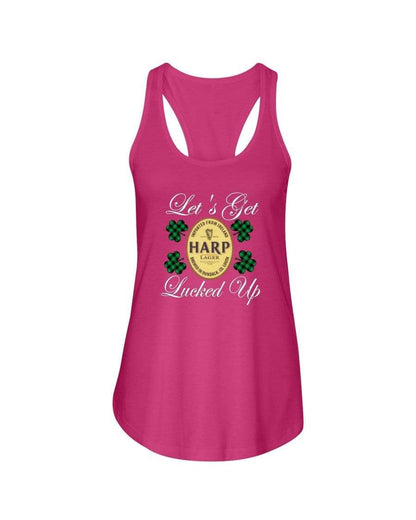 Shirts Hot Pink / XS Winey Bitches Co "Let's Get Lucked Up" Harp Wht Lettering Ladies Racerback Tank WineyBitchesCo