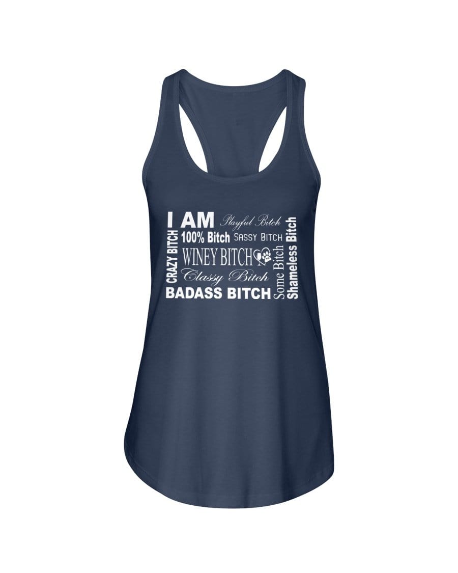 Shirts Indigo / XS Winey Bitches Co "I Am Bitch-White Letters" Ladies Racerback Tank WineyBitchesCo