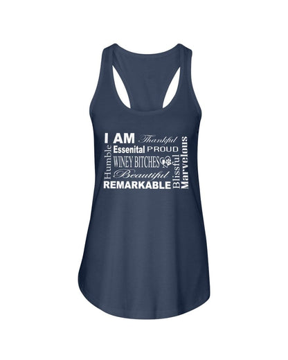 Shirts Indigo / XS Winey Bitches Co "I Am Essential" White Letters- Ladies Racerback Tank WineyBitchesCo