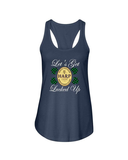 Shirts Indigo / XS Winey Bitches Co "Let's Get Lucked Up" Harp Wht Lettering Ladies Racerback Tank WineyBitchesCo
