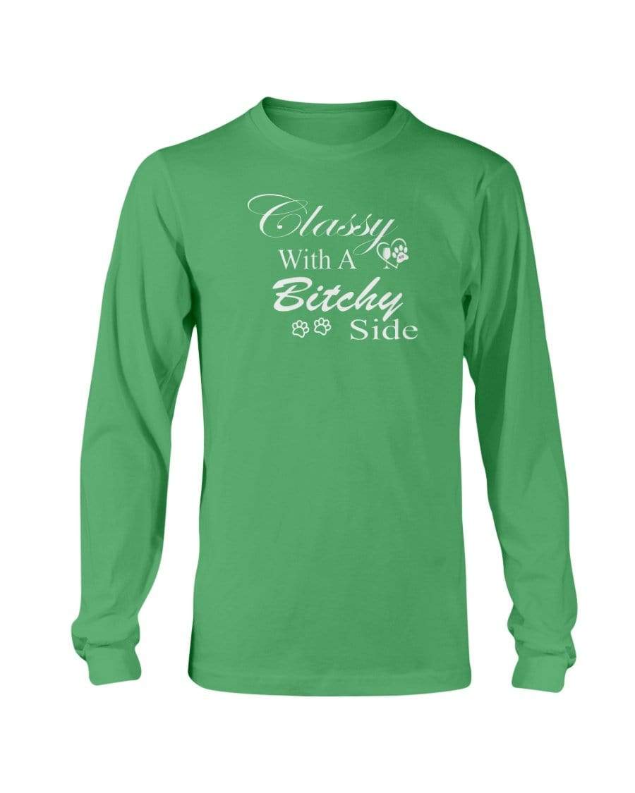 Shirts Irish Green / S Winey Bitches Co "Classy with a Bitchy Side" White Letters Long Sleeve T-Shirt WineyBitchesCo