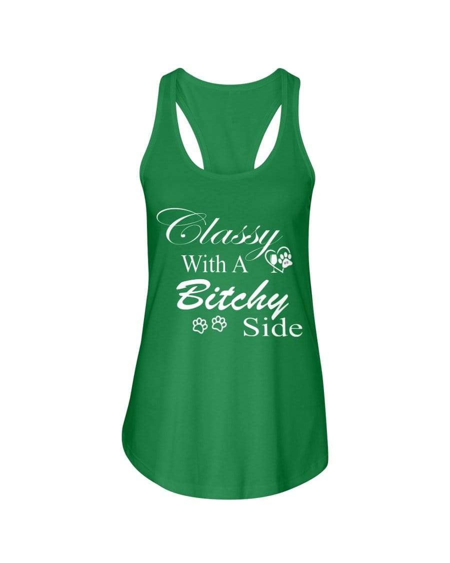 Shirts Kelly Green / XS Winey Bitches Co "Classy with a Bitchy Side" White Letters Ladies Racerback Tank WineyBitchesCo