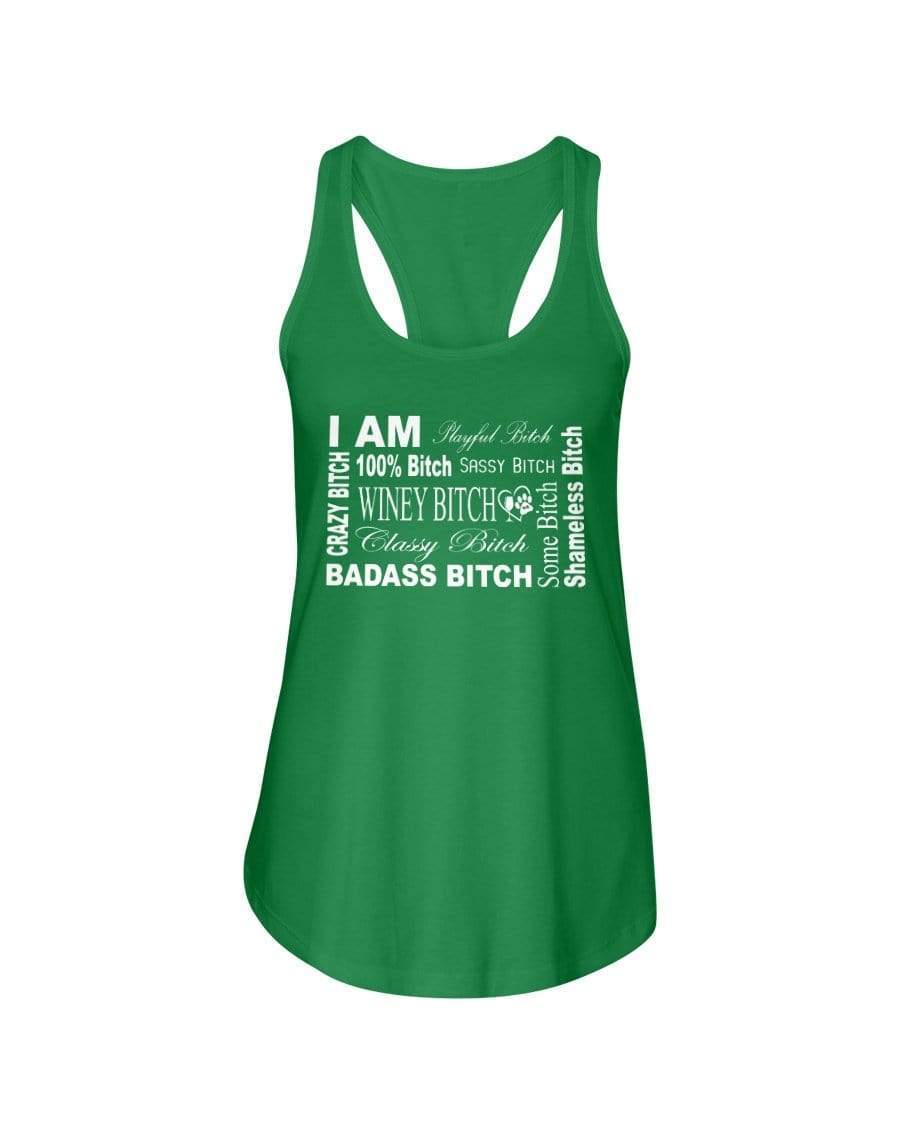 Shirts Kelly Green / XS Winey Bitches Co "I Am Bitch-White Letters" Ladies Racerback Tank WineyBitchesCo