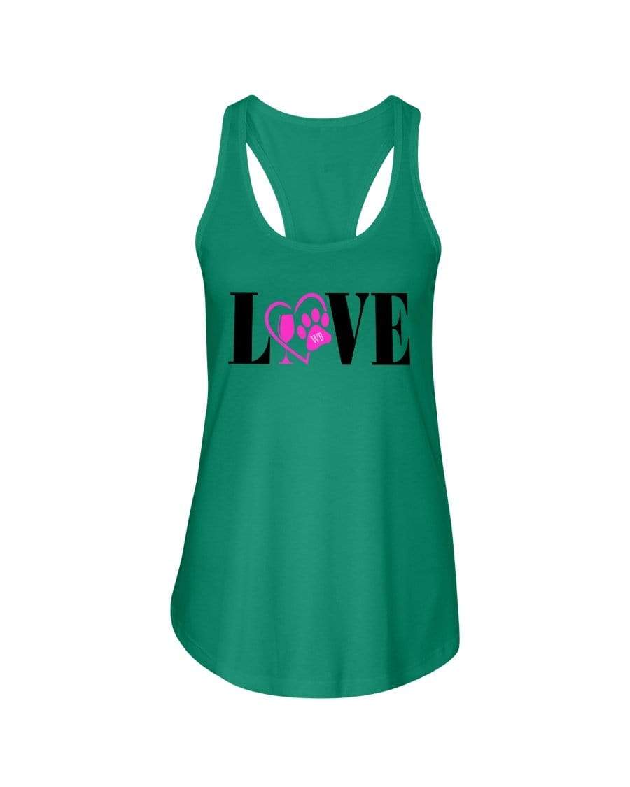 Shirts Kelly Green / XS Winey Bitches Co "Love" Blk Letters Ladies Racerback Tank Top* WineyBitchesCo