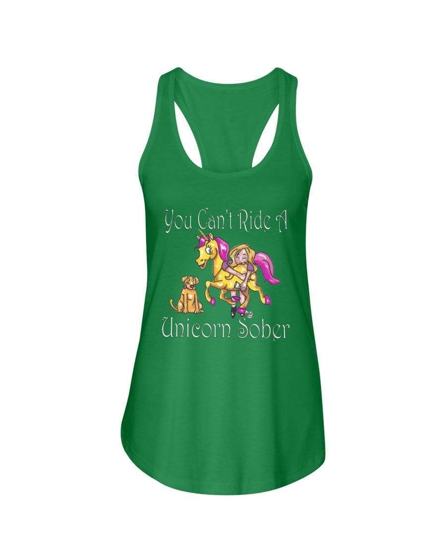 Shirts Kelly Green / XS Winey Bitches Co "You Can't Ride A Unicorn Sober" Ladies Racerback Tank WineyBitchesCo