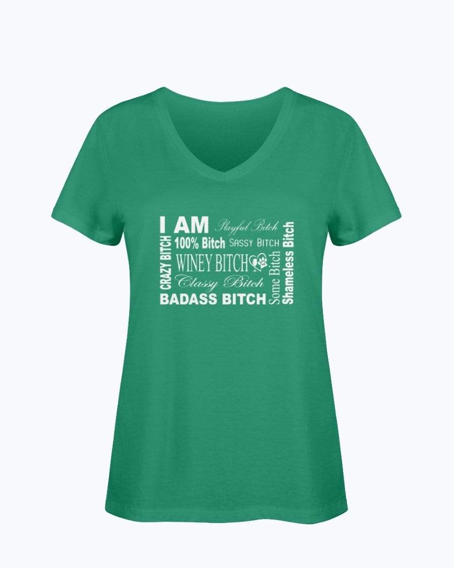 Shirts Kelly / S Winey Bitches Co "I Am Bitch-White Letters" Ladies HD V Neck T WineyBitchesCo