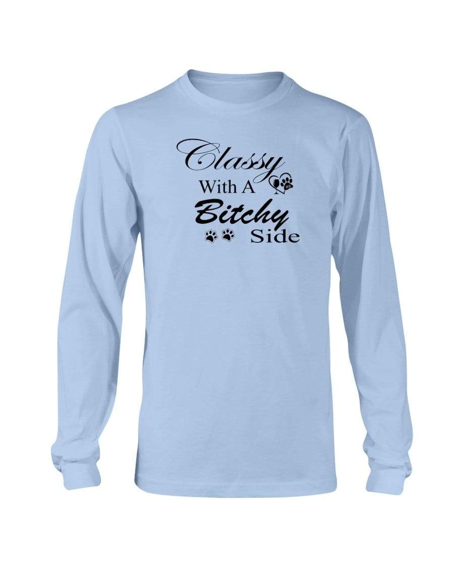 Shirts Light Blue / S Winey Bitches Co "Classy with a Bitchy Side" White Letters Long Sleeve T-Shirt WineyBitchesCo