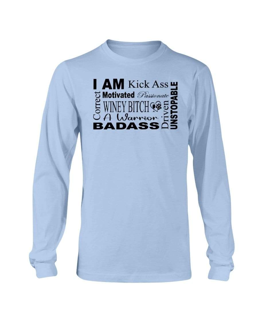 Shirts Light Blue / S Winey Bitches Co "I Am Motivated" Black Lettering- Long Sleeve T-Shirt WineyBitchesCo