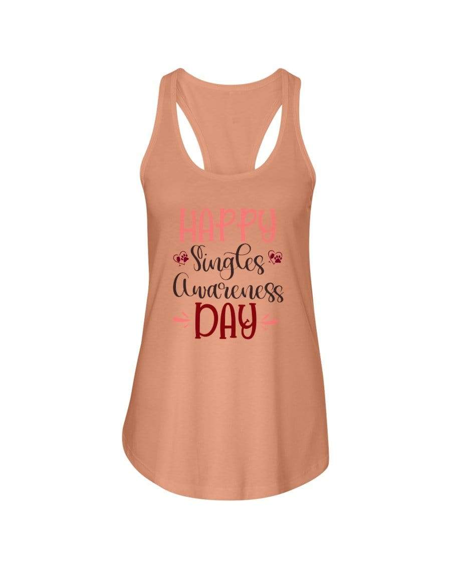 Shirts Light Orange / XS Winey Bitches Co "Happy Single Awareness Day" Ladies Racerback Tank Top* WineyBitchesCo