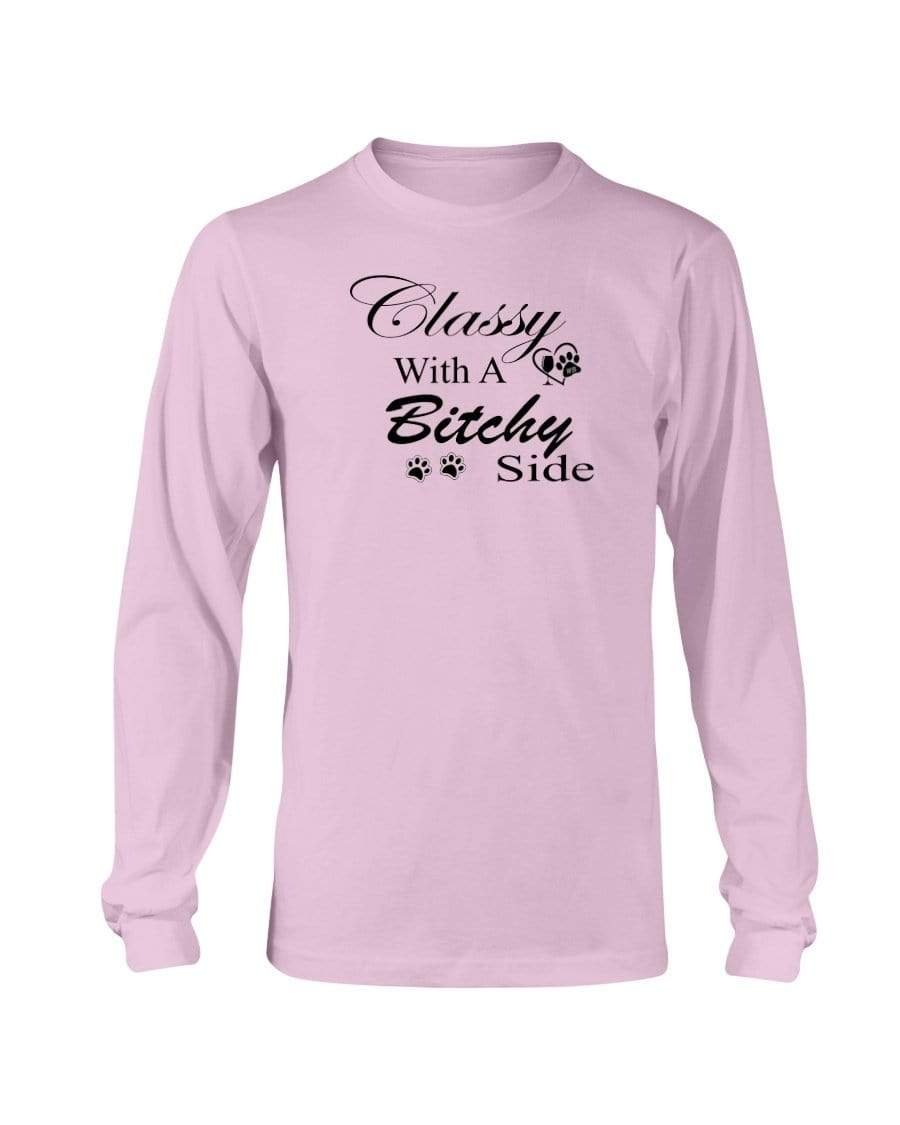 Shirts Light Pink / S Winey Bitches Co "Classy with a Bitchy Side" White Letters Long Sleeve T-Shirt WineyBitchesCo
