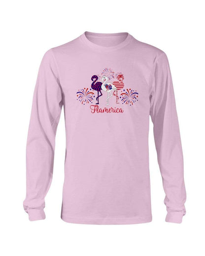 Shirts Light Pink / S Winey Bitches Co " Flamerica" Patriotic Flamingo Long Sleeve T-Shirt WineyBitchesCo