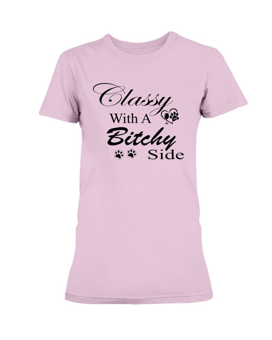 Shirts Light Pink / XS Winey Bitches Co "Classy with a Bitchy Side" White Letters Ultra Ladies T-Shirt WineyBitchesCo
