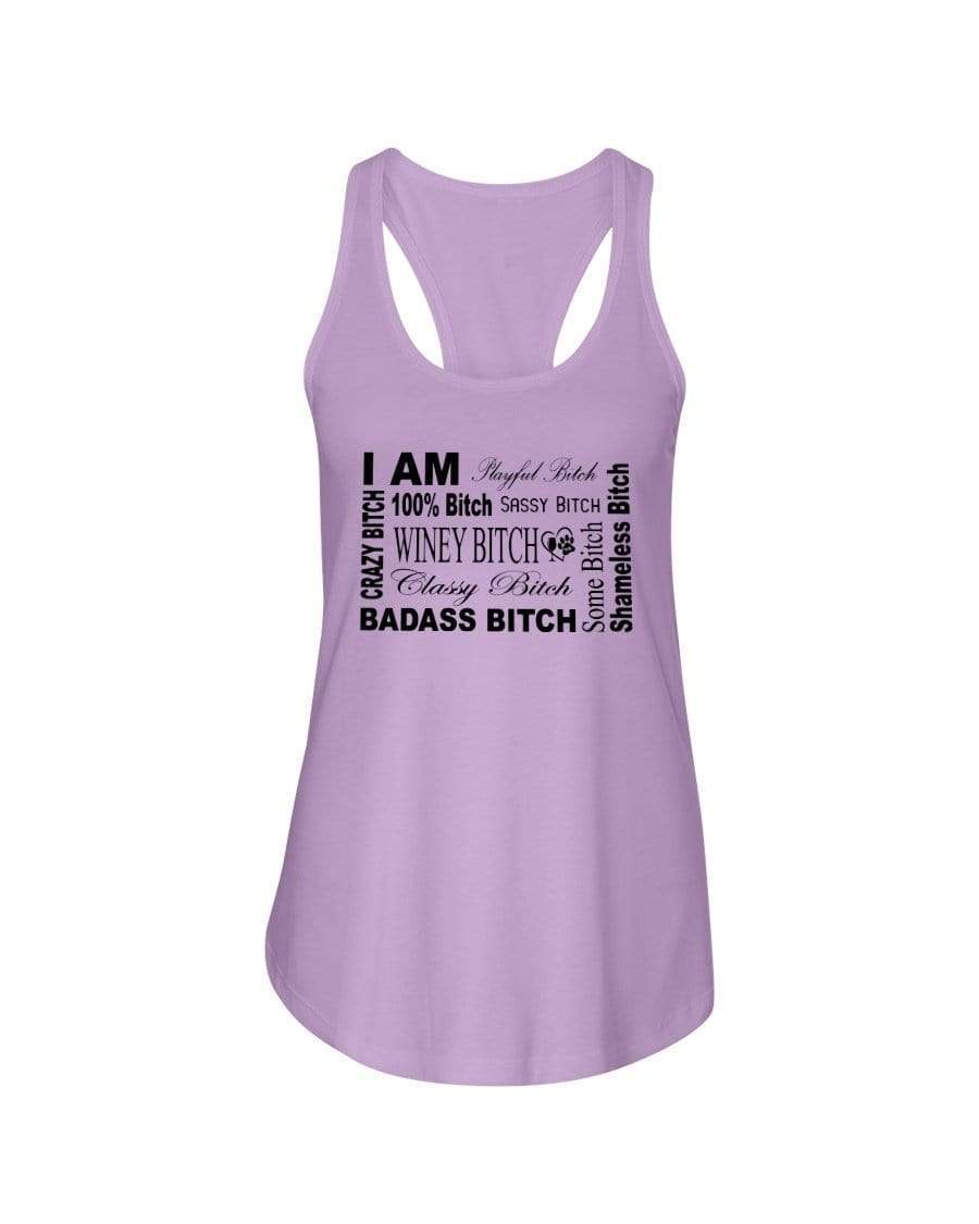 Shirts Lilac / XS Winey Bitches Co "I Am Bitch"-Black Letters- Ladies Racerback Tank WineyBitchesCo