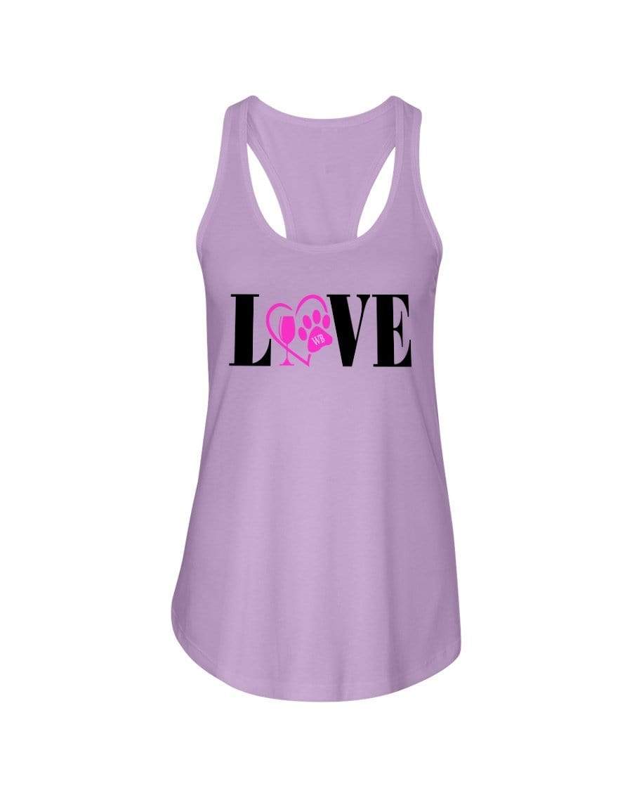 Shirts Lilac / XS Winey Bitches Co "Love" Blk Letters Ladies Racerback Tank Top* WineyBitchesCo