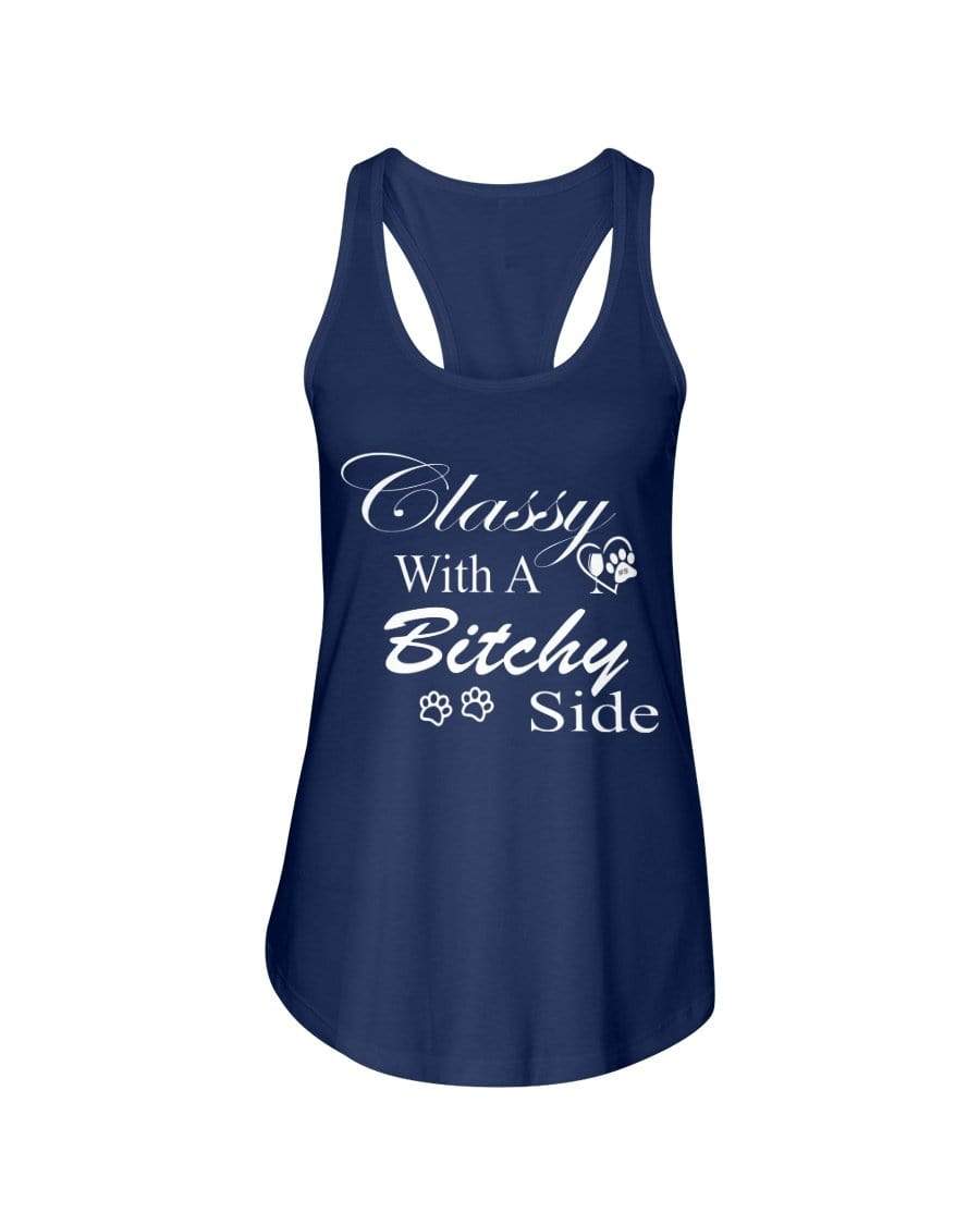 Shirts Midnight Navy / XS Winey Bitches Co "Classy with a Bitchy Side" White Letters Ladies Racerback Tank WineyBitchesCo