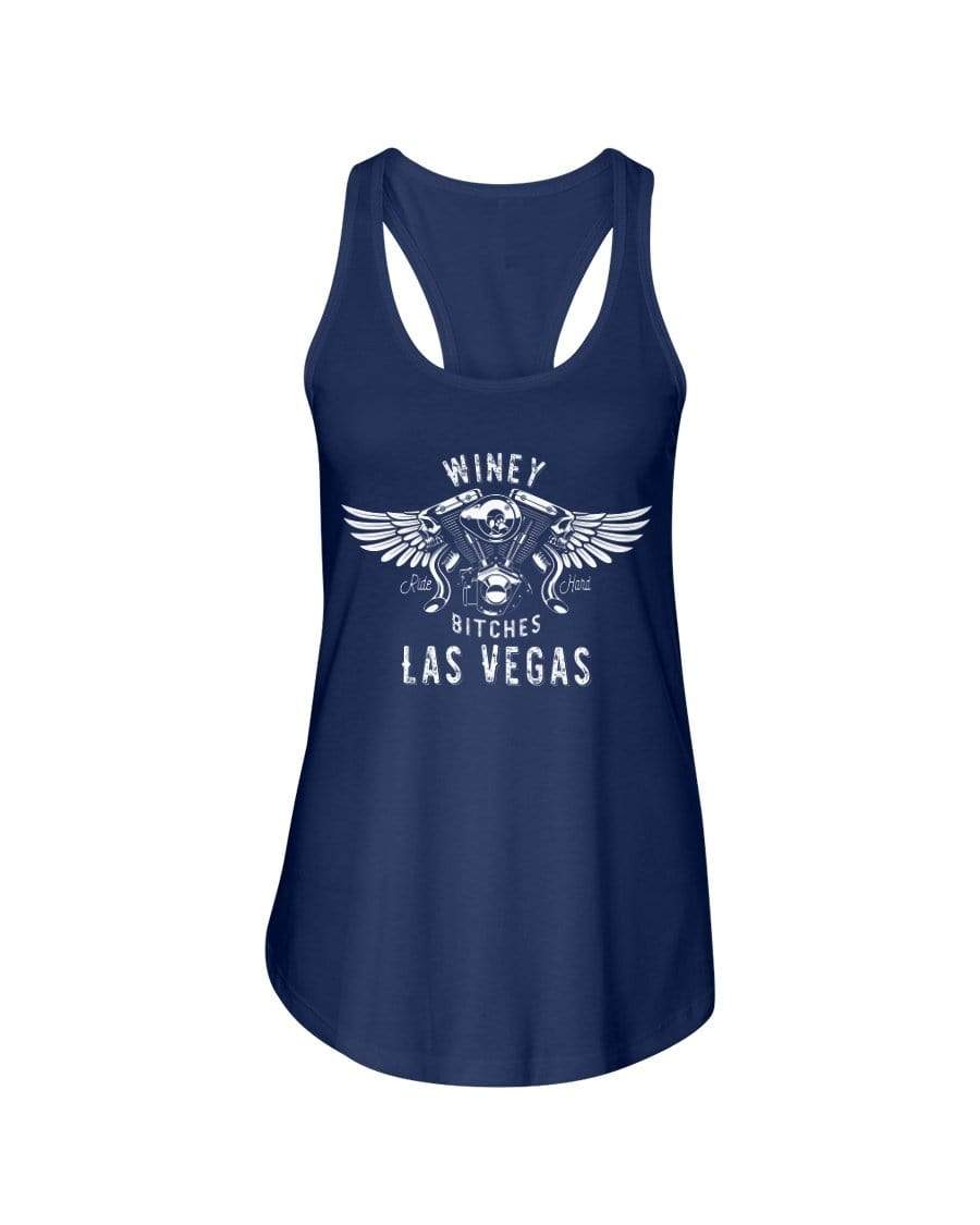 Shirts Midnight Navy / XS Winey Bitches "Ride Hard Las Vegas" Ladies Racerback Tank-Wht Ltrs WineyBitchesCo