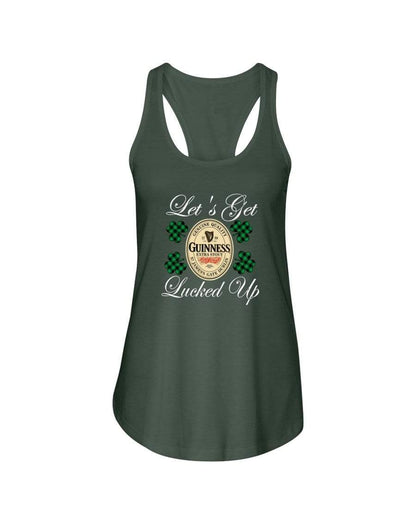 Shirts Military Green / XS Winey Bitches Co "Let's Get Lucked Up" Guinness Wht Lettering Ladies Racerback Tank WineyBitchesCo