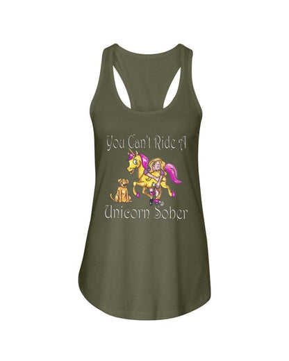 Shirts Military Green / XS Winey Bitches Co "You Can't Ride A Unicorn Sober" Ladies Racerback Tank WineyBitchesCo