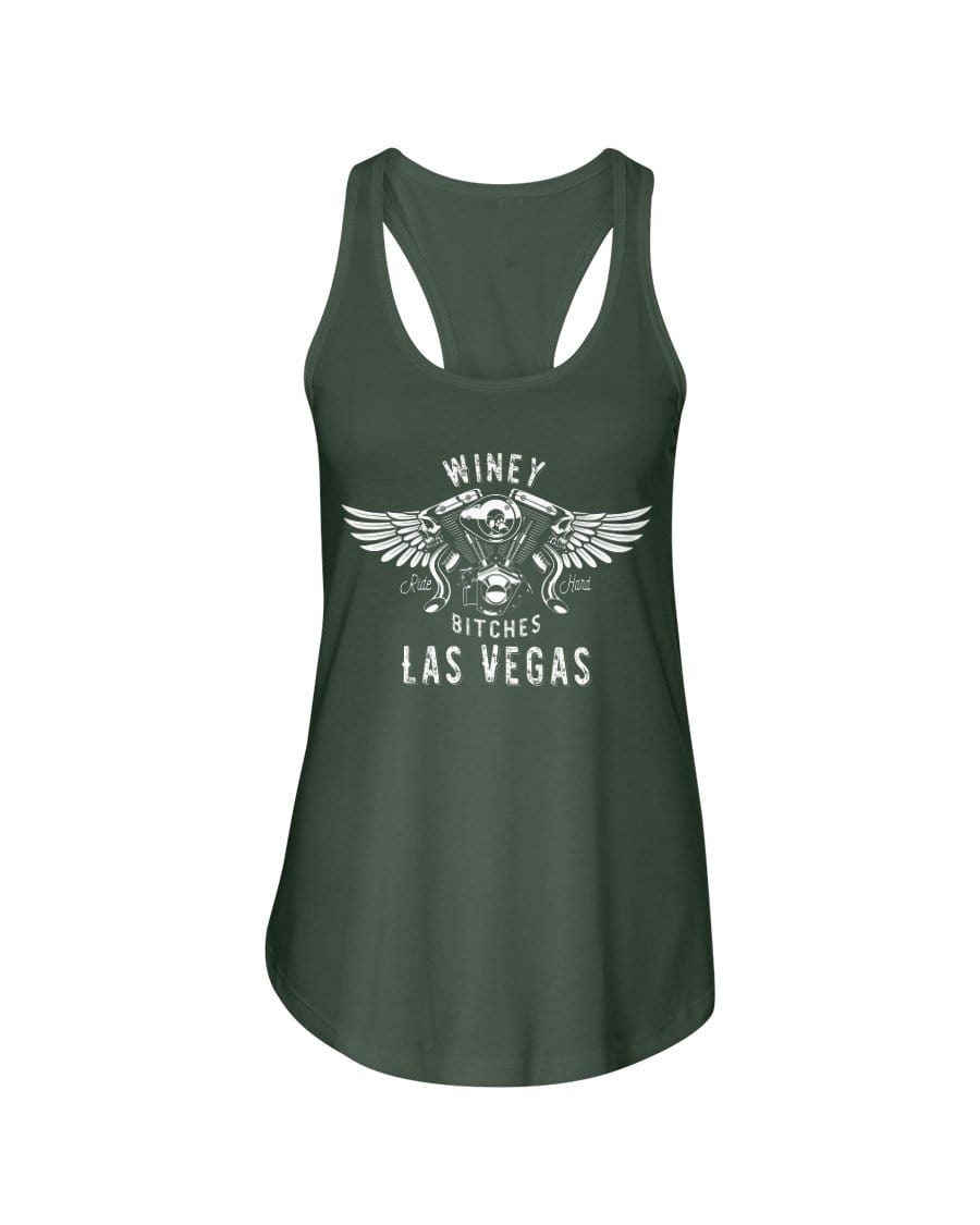 Shirts Military Green / XS Winey Bitches "Ride Hard Las Vegas" Ladies Racerback Tank-Wht Ltrs WineyBitchesCo