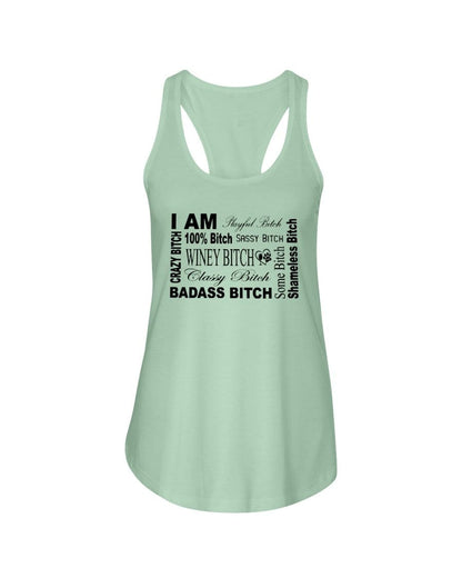 Shirts Mint / XS Winey Bitches Co "I Am Bitch"-Black Letters- Ladies Racerback Tank WineyBitchesCo