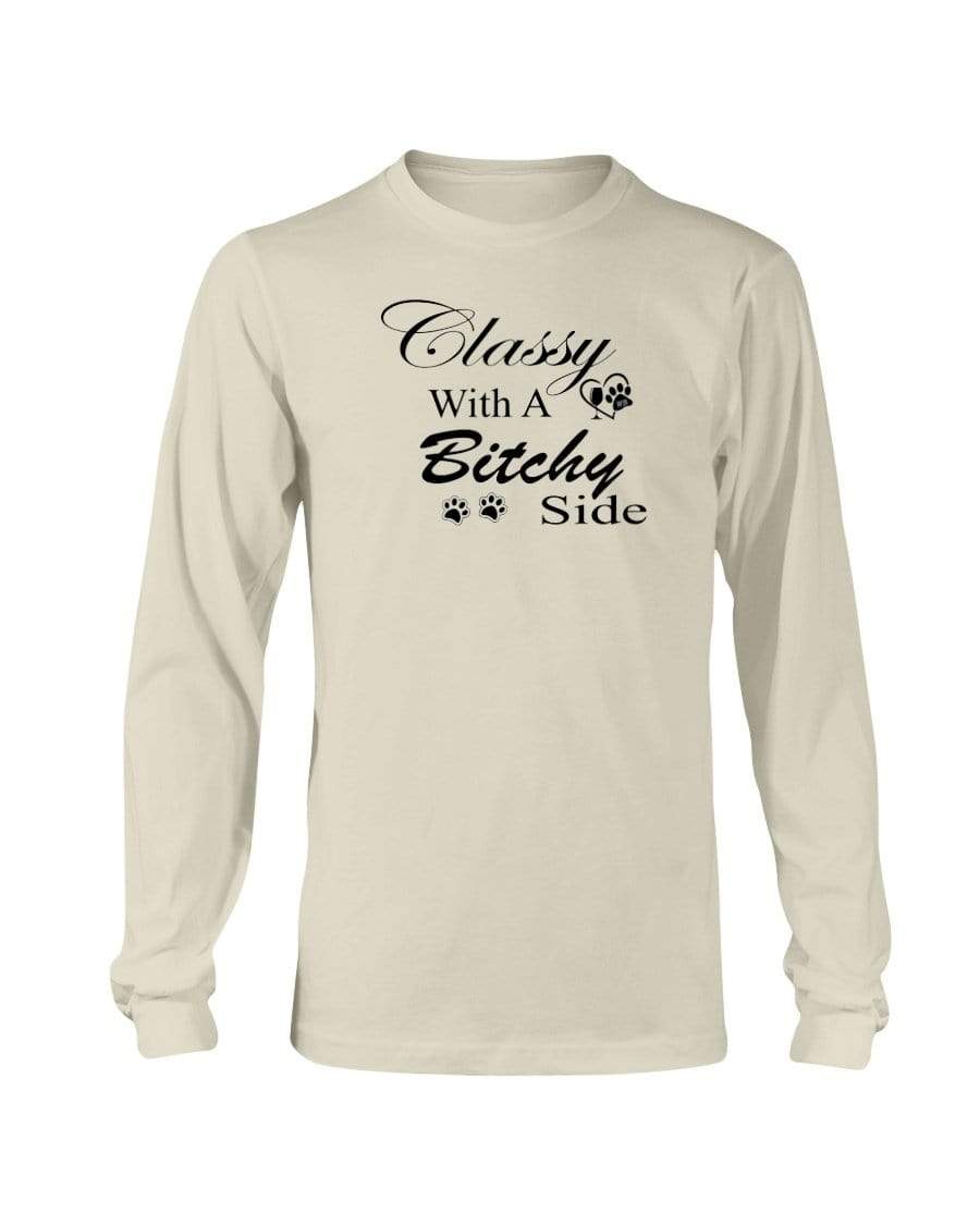Shirts Natural / S Winey Bitches Co "Classy with a Bitchy Side" White Letters Long Sleeve T-Shirt WineyBitchesCo
