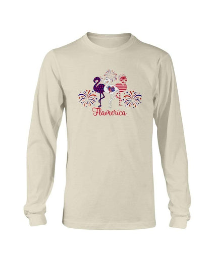 Shirts Natural / S Winey Bitches Co " Flamerica" Patriotic Flamingo Long Sleeve T-Shirt WineyBitchesCo