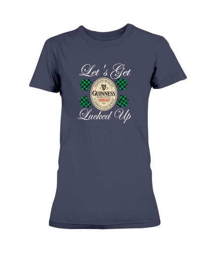 Shirts Navy / S Winey Bitches Co "Let's Get Lucked Up" Guinness Wht Lettering Ladies Missy T-Shirt WineyBitchesCo