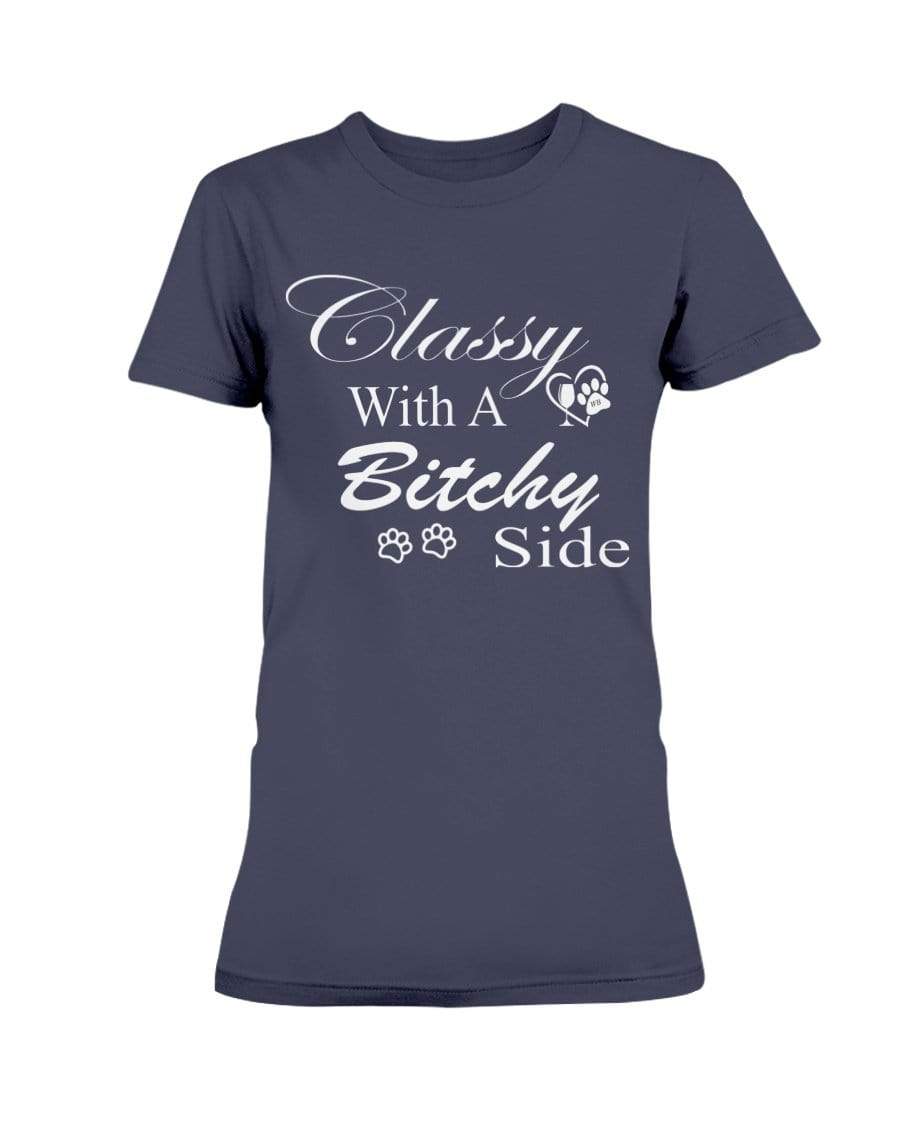 Shirts Navy / XS Winey Bitches Co "Classy with a Bitchy Side" White Letters Ultra Ladies T-Shirt WineyBitchesCo