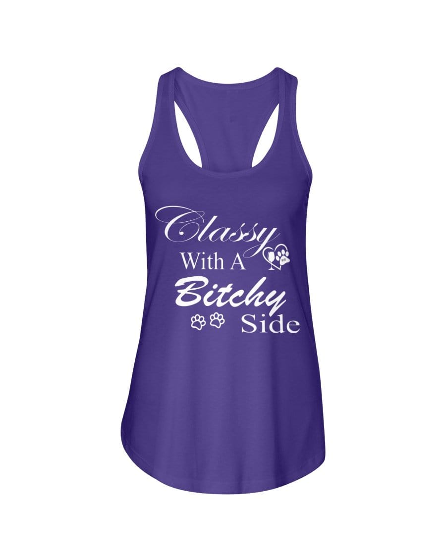Shirts Purple Rush / XS Winey Bitches Co "Classy with a Bitchy Side" White Letters Ladies Racerback Tank WineyBitchesCo