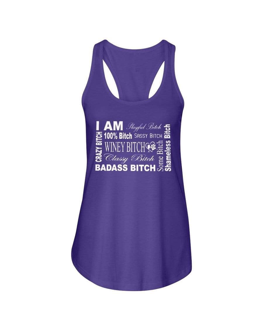 Shirts Purple Rush / XS Winey Bitches Co "I Am Bitch-White Letters" Ladies Racerback Tank WineyBitchesCo