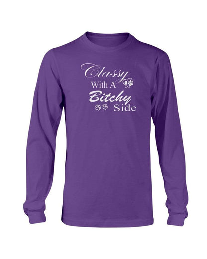 Shirts Purple / S Winey Bitches Co "Classy with a Bitchy Side" White Letters Long Sleeve T-Shirt WineyBitchesCo