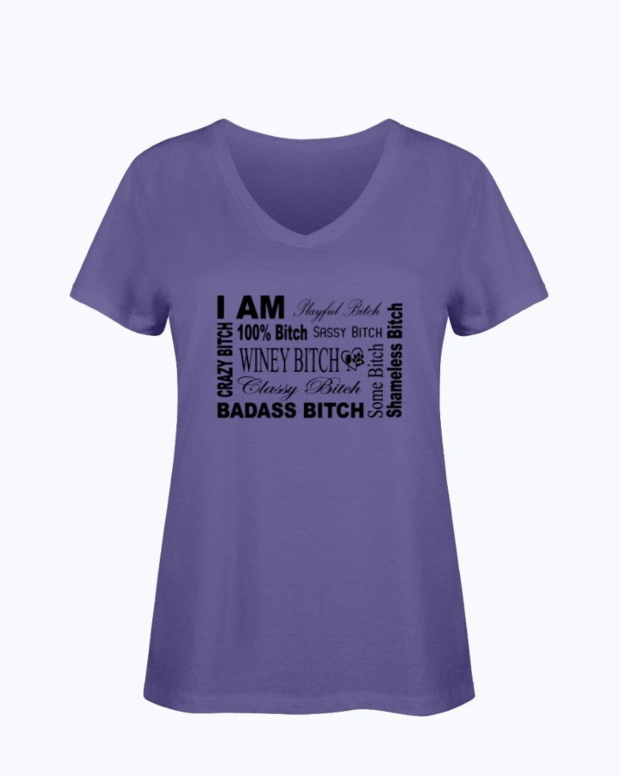 Shirts Purple / S Winey Bitches Co "I Am Bitch"-Black Letters- Ladies HD V Neck T WineyBitchesCo
